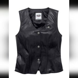S NEW Womens Harley Davidson Black Leather Motorcycle Riding Vest, Genuine